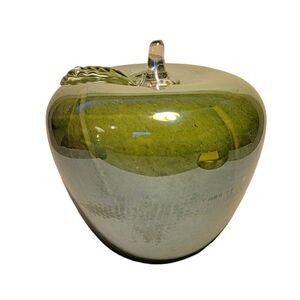 Large Art Glass Apple Green Vintage Excellent Collectible Hand Blown Studio 7"